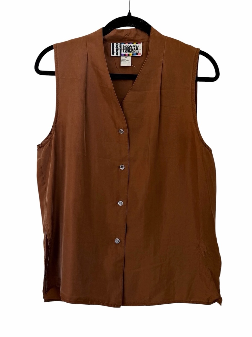 Forenza Silk Rust Brown Sleeveless Button-Front V-Neck Top